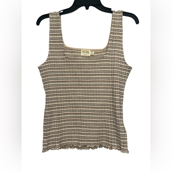 Nation LTD Babs Tank Size Large In Layer Cake Striped Ribbed Square Neck NWT - Picture 2 of 7